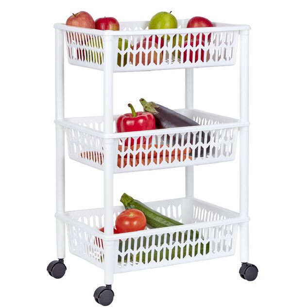 Desserte de cuisine 3 niveaux panières blanches