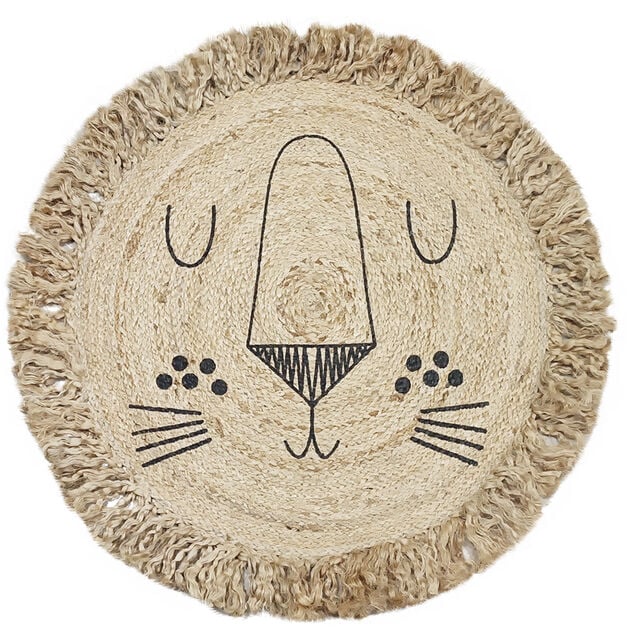 Tapis rond en jute avec franges design Lion &Oslash;90 cm