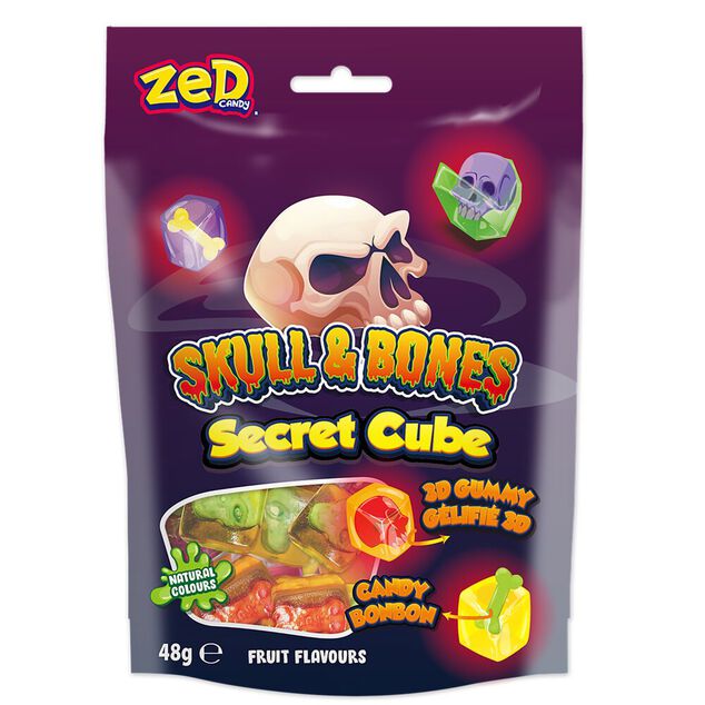 Bonbon &agrave; peler 84g Halloween Skull & Bones Secret Cube