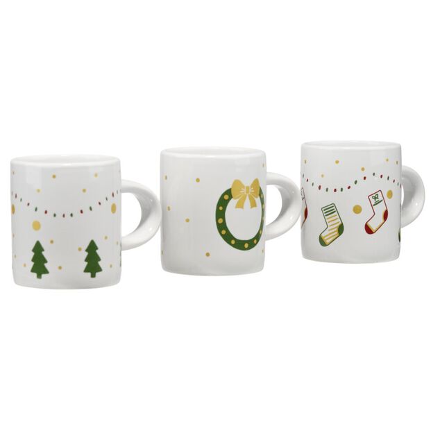 Mug dolomite X3 pcs imprim&eacute;s No&euml;l L8X5XH5 cm blanc et vert