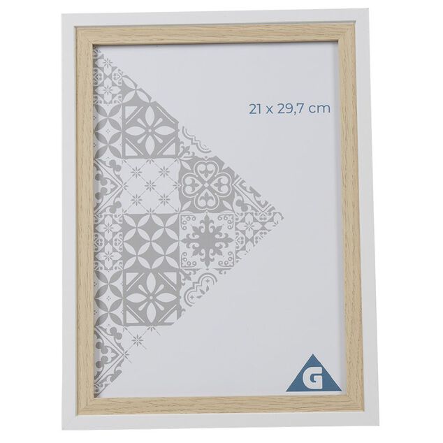 Cadre photo bois naturel et blanc 25x33.7cm pour photo 21x29,7cm