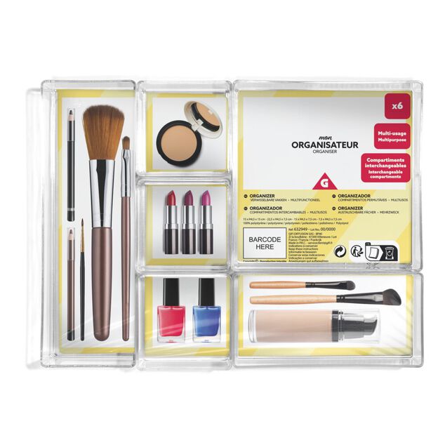 Boîte de rangement maquillage 6 compartiments interchangeables 30x22,5cm