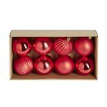 Boule de Noël plastique rouge x8 forme assortie Ø9cm