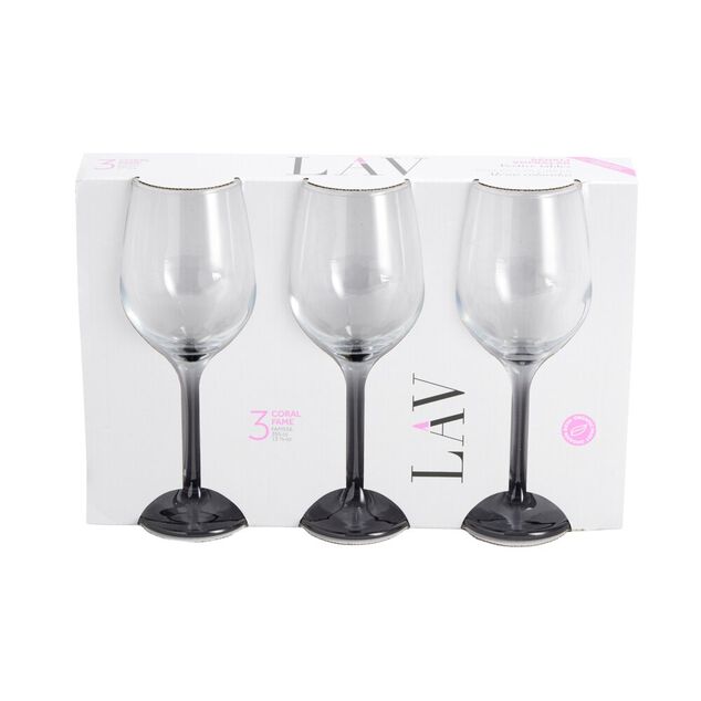 Verre à vin x3 avec pied gris fumé 39,5cl