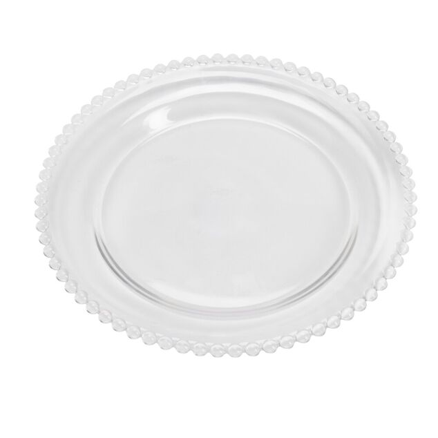 Assiette plate c&eacute;ramique transparente bord perle &Oslash;26,5cm