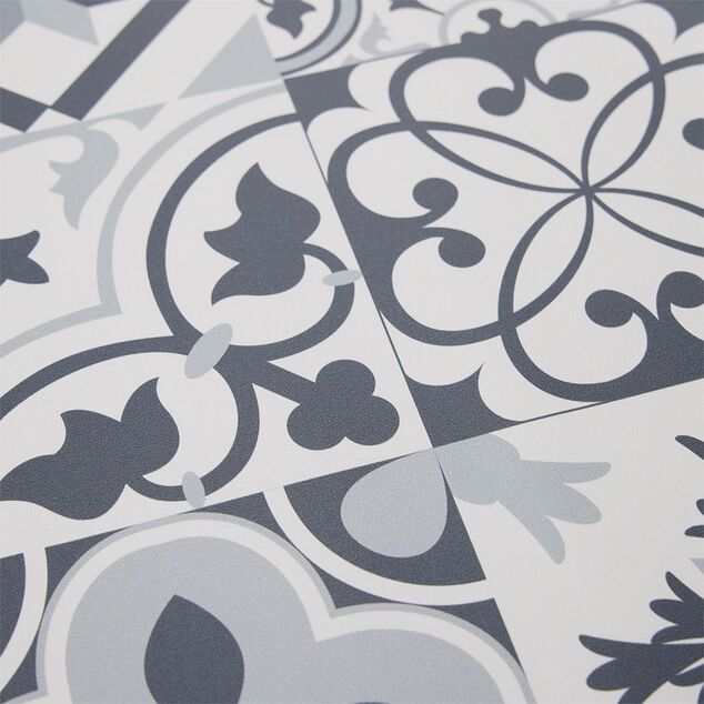 Tapis vinyle fa&ccedil;on carreaux de ciment gris et blancs 50x100cm