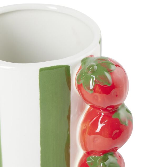 Vase bayad&egrave;re c&eacute;ramique rayures color&eacute;es anse fruits &Oslash;10xH20cm