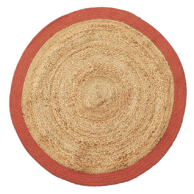 Tapis rond jute naturel contour terracotta Ø90cm