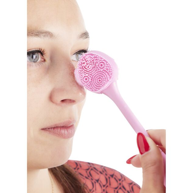 Brosse et spatule pour visage 2en1 rose