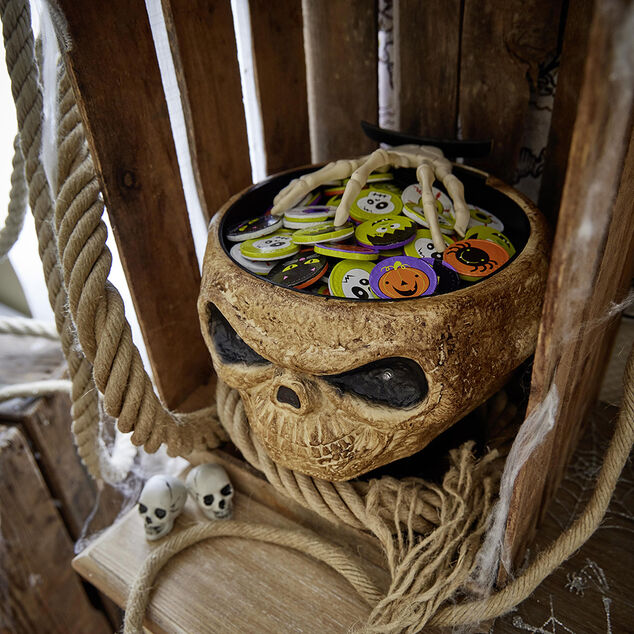 Saladier &agrave; bonbons Halloween squelette anim&eacute; lumineux sonore