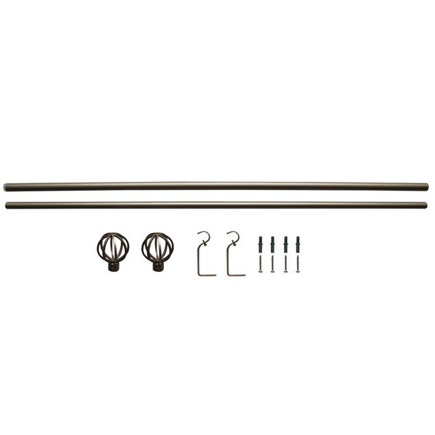 Kit Tringle &agrave; rideau extensible 120-210 cm embouts sph&egrave;re gris chrom&eacute;