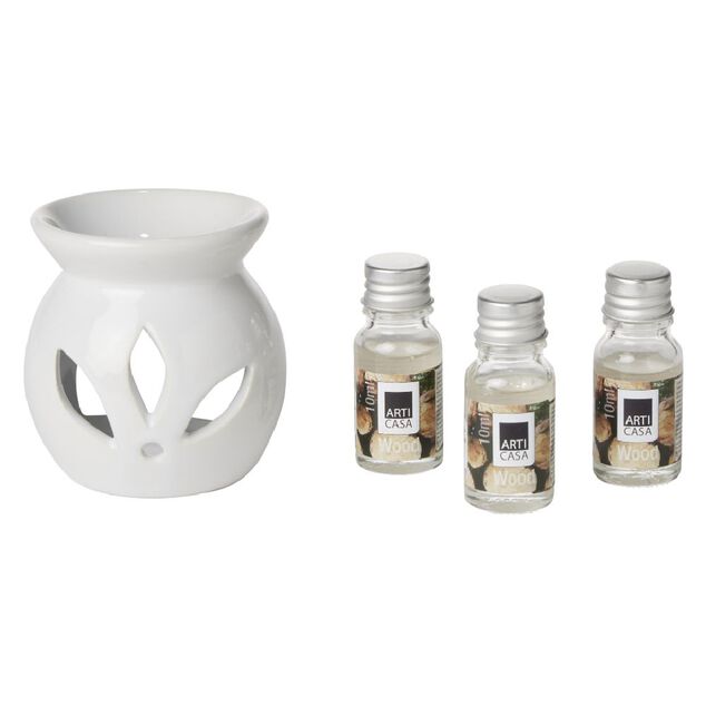 Br&ucirc;leur &agrave; huile c&eacute;ramique avec liquide senteur bois 3x10ml