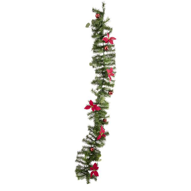 Guirlande de No&euml;l poinsettia vert et rouge 2m