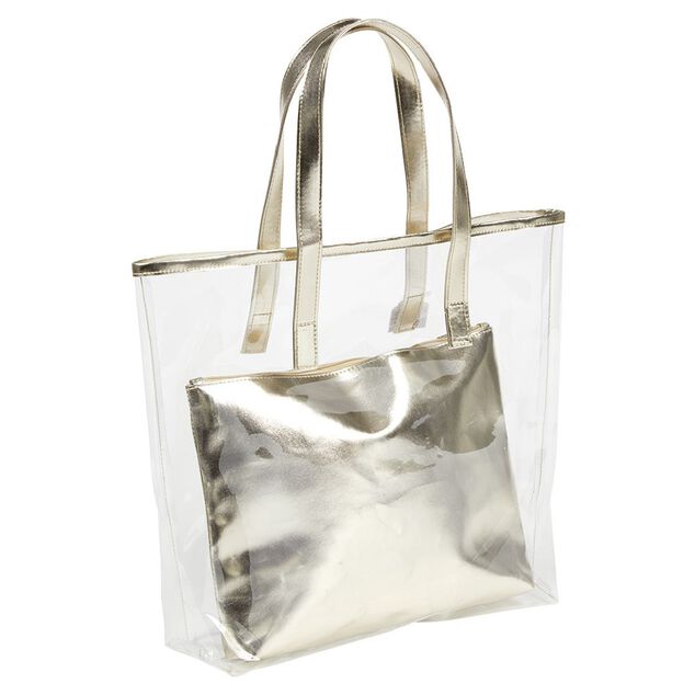 Sac de plage transparent avec pochette dor&eacute;