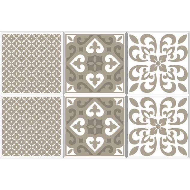 Sticker imitation carreau de ciment 10x10 cm taupe x6