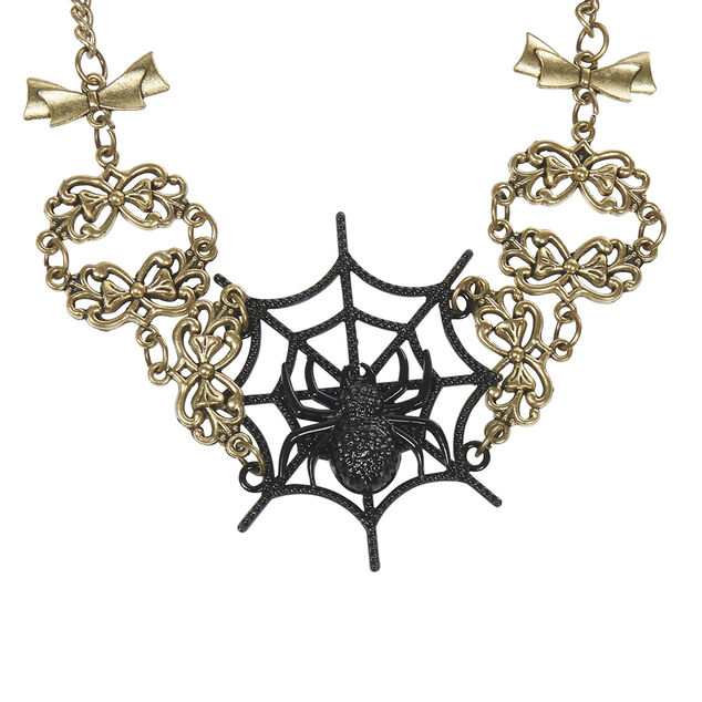 Collier araign&eacute;e Halloween m&eacute;tal noir dor&eacute;