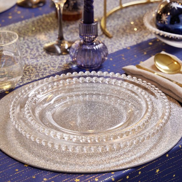 Assiette &agrave; dessert c&eacute;ramique transparente bord perle &Oslash;20cm