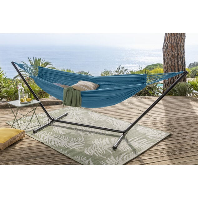 Hamac &agrave; suspendre Corfou 2 personnes polycoton bleu L200xl150cm