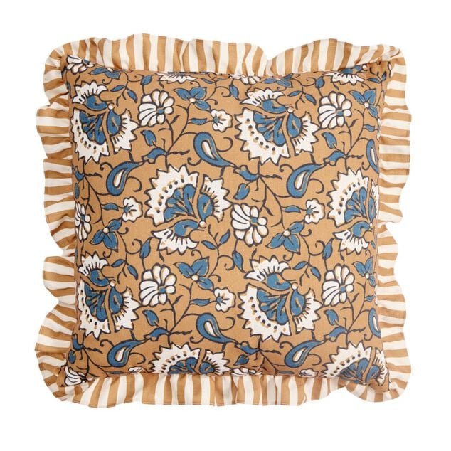 Coussin carr&eacute; Indie imprim&eacute; contour &agrave; volants 45x45cm (2 mod&egrave;les)
