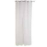 Voilage &agrave; oeillets blanc d&eacute;cor pompons rose 140x240 cm