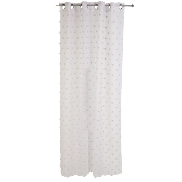 Voilage &agrave; oeillets blanc d&eacute;cor pompons rose 140x240 cm