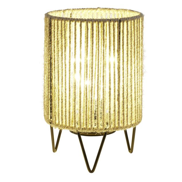 Lampe &agrave; poser corde naturelle pieds m&eacute;tal noir &Oslash;13xH21cm