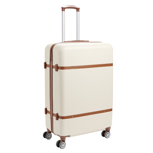 Valise rigide 95L trolley 4 roulettes plastique ABS beige et marron 50x29xH77cm