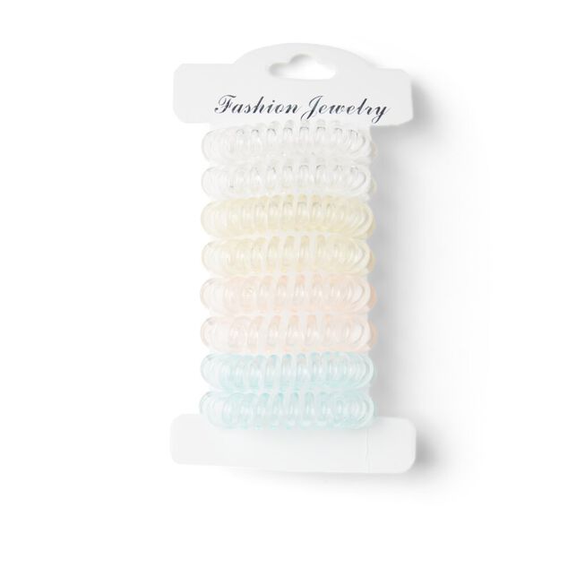Lot de 8 &eacute;lastiques &agrave; cheveux spirale caoutchouc 3 coloris