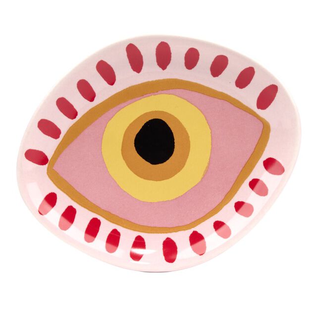 Vide-poche forme oeil porte-bonheur en c&eacute;ramique 12x15cm (2 mod&egrave;les bordeaux ou rose)
