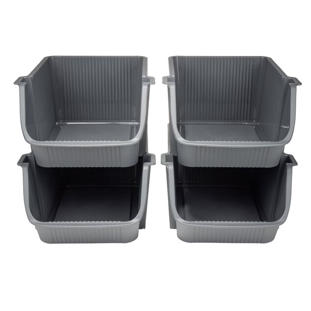Tour de rangement 4 niveaux empilables 39X29XH25 cm (2 mod&egrave;les gris anthracite ou &eacute;cru)