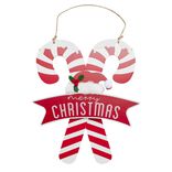 Décoration de Noël à suspendre en bois sucre d'orge rouge et blanc 24x28cm