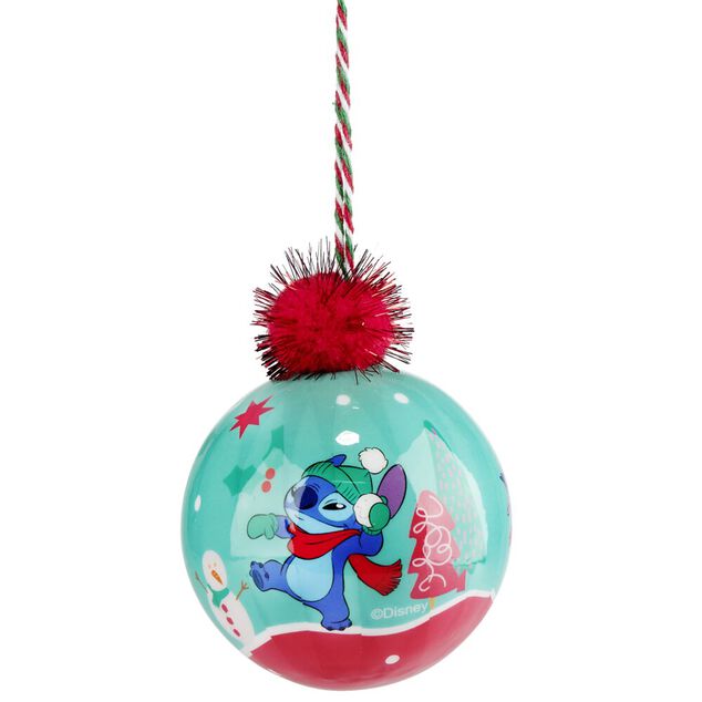 Boule de No&euml;l Disney Stitch plastique bleu pompon rouge &Oslash;8xH10cm