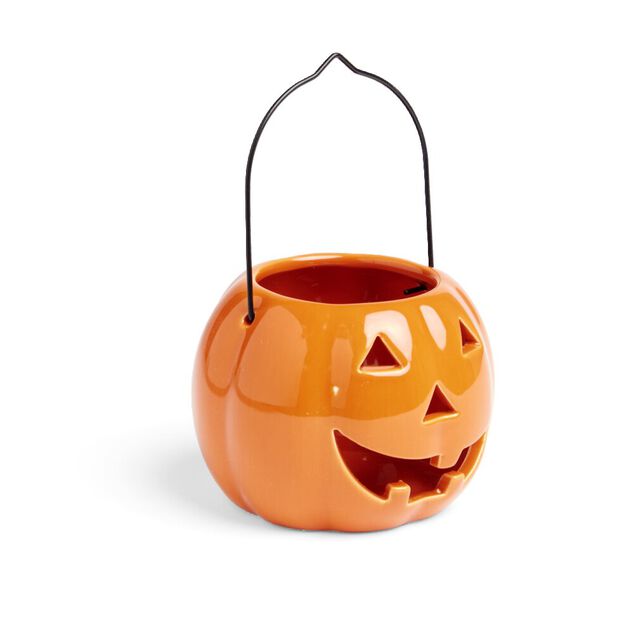 Photophore Halloween lanterne citrouille en c&eacute;ramique &Oslash;10xH8cm