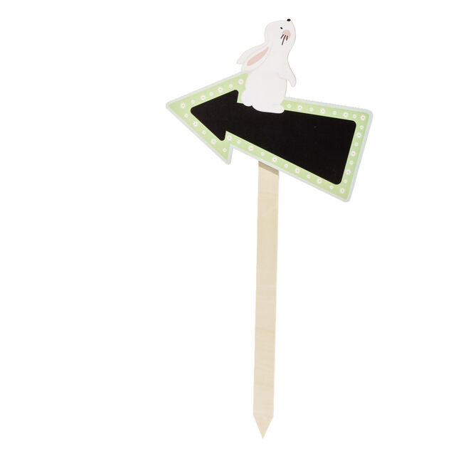 Pancarte bois et ardoise fl&egrave;che droite avec lapin de P&acirc;ques H60cm