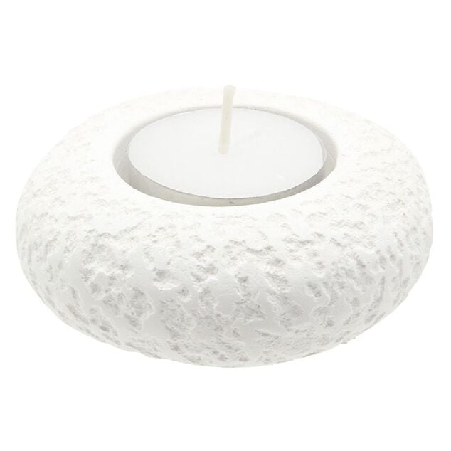 Galet rond en ciment beige avec bougie x3