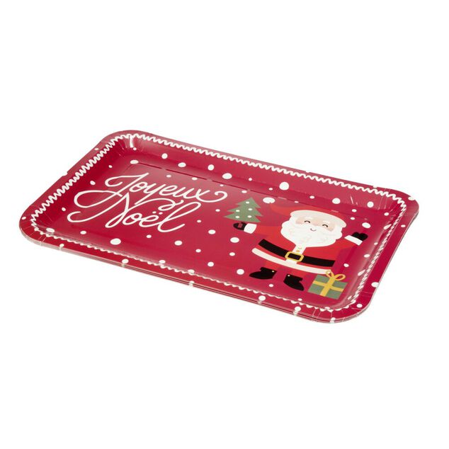 Plateau rectangulaire inscription Joyeux No&euml;l et P&egrave;re No&euml;l L30X19XH1,5 cm papier rouge