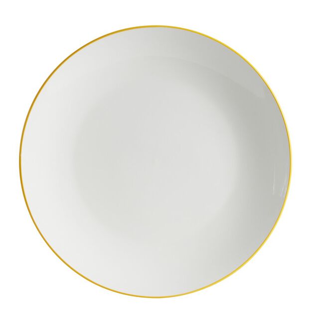 Assiette plate porcelaine blanc liser&eacute; jaune &Oslash;26,5cm