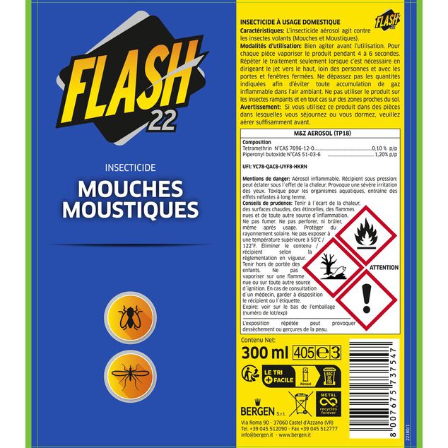 A&eacute;rosol anti volants Flash22 mouches et moustiques 300ml