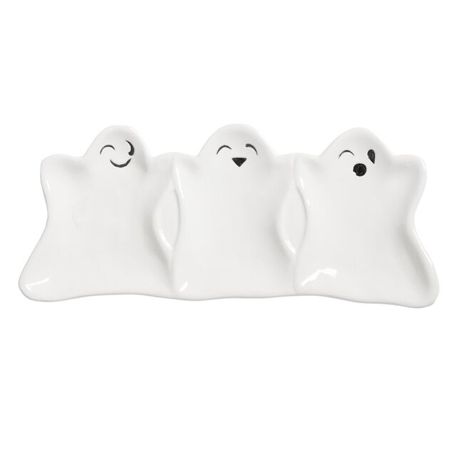 Coupelle Halloween forme fant&ocirc;me dolomite blanc 10x23,5cm