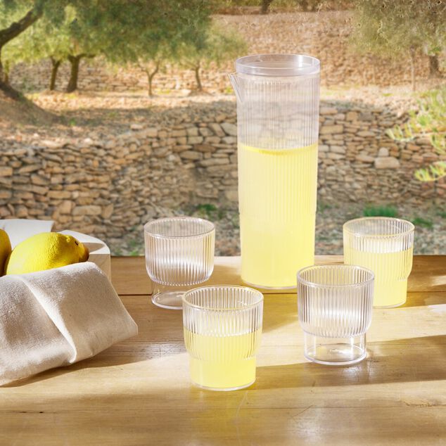 Carafe 1,1L + 4 verres 300mL polystyr&egrave;ne et silicone transparent