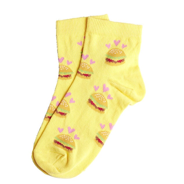 Chaussettes femme jaunes motifs hamburgers T36/40