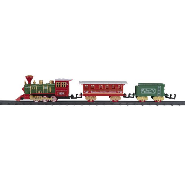 Train de No&euml;l lumineux et musical L92cm avec rail 11 pi&egrave;ces