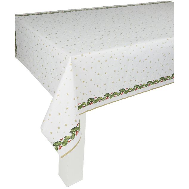 Nappe damass&eacute;e blanche bordure houx