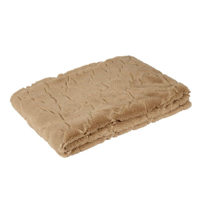 Plaid sherpa fil dor&eacute; cousu L160X130 cm polyester (2 mod&egrave;les marron ou blanc)