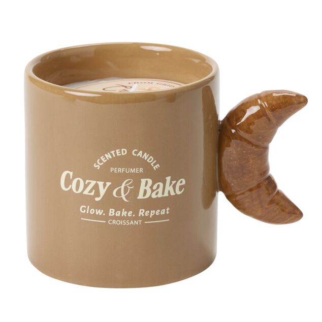 Bougie pot forme mug anse viennoiserie &Oslash;9xH5cm (4 mod&egrave;les)