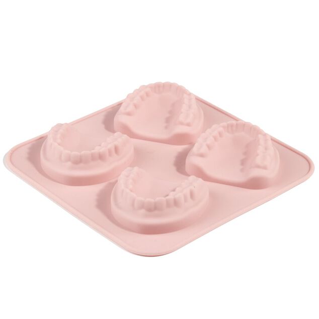 Moule &agrave; gla&ccedil;ons x4 dentier silicone rose 15x15x2cm