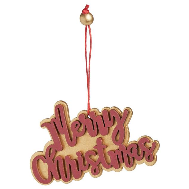 Suspension Merry Christmas doré et rouge L10x6cm