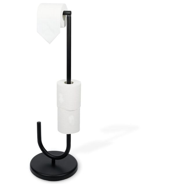 Support papier WC avec d&eacute;rouleur m&eacute;tal noir H73cm