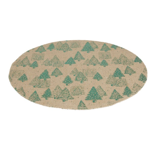 Set de table rond en jute naturel motifs sapins verts &Oslash;38cm