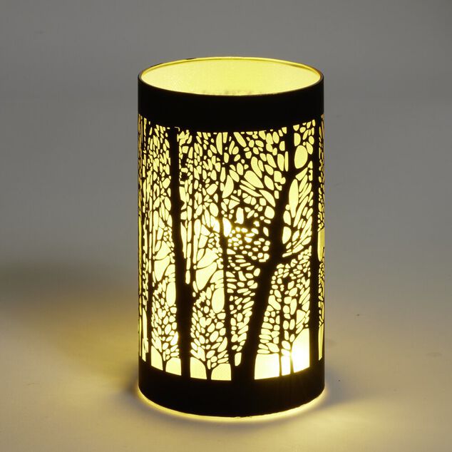 Lanterne LED motif for&ecirc;t en verre noir &Oslash;9xH15cm